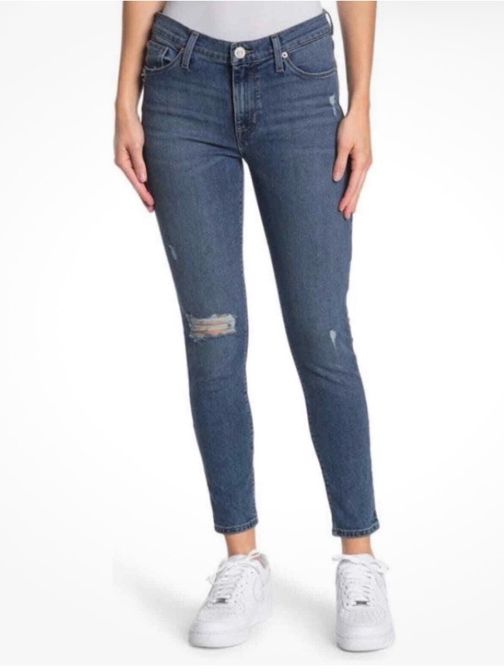 Hudson Natalie Jeans  - Medium Blue Distressed with Raw Hems 26